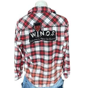 Winos Flannel Plaid Western Shirt SMALL Oversize Unique Women in Need of Sanity